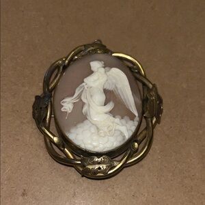 Elegant Cameo Brooch with Angel Design, ~3inches by2&1/4inches
